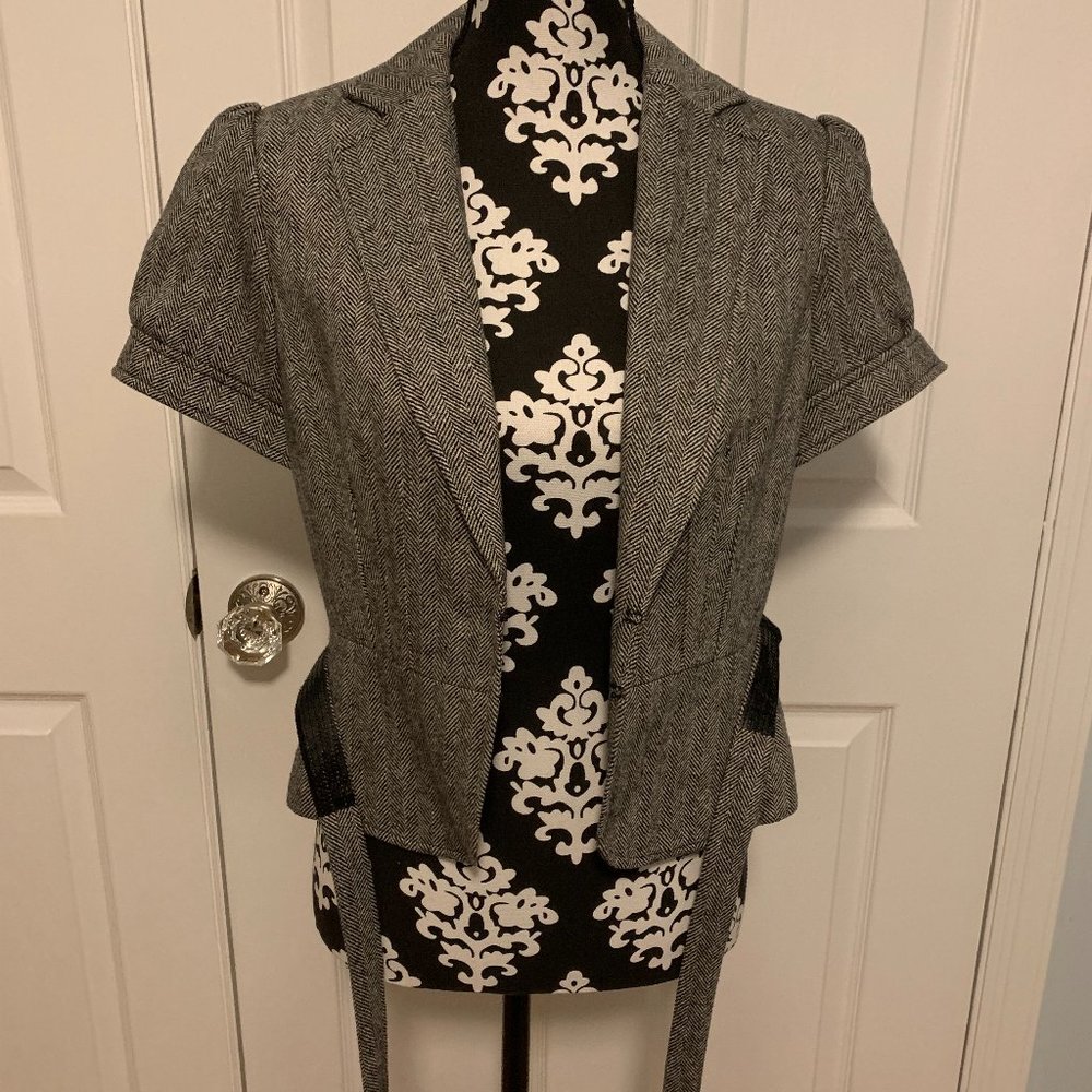 Ann Taylor Loft Herringbone Short Sleeve Blazer with Belt